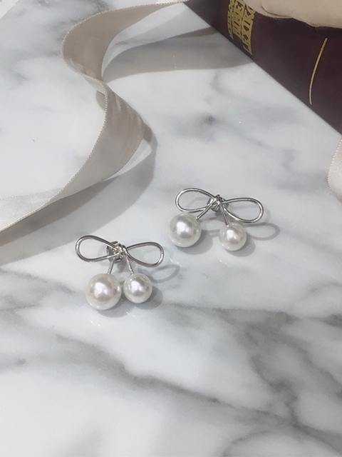Bubbles パールリボンピアス Sparkling Mall Online Store