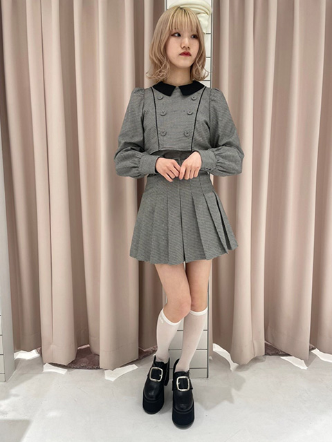 bubbles セットアップ ダブルボタンクロップドブラウス ベーシックプリーツ bubbles セットアップ ダブルボタンクロップドブラウス