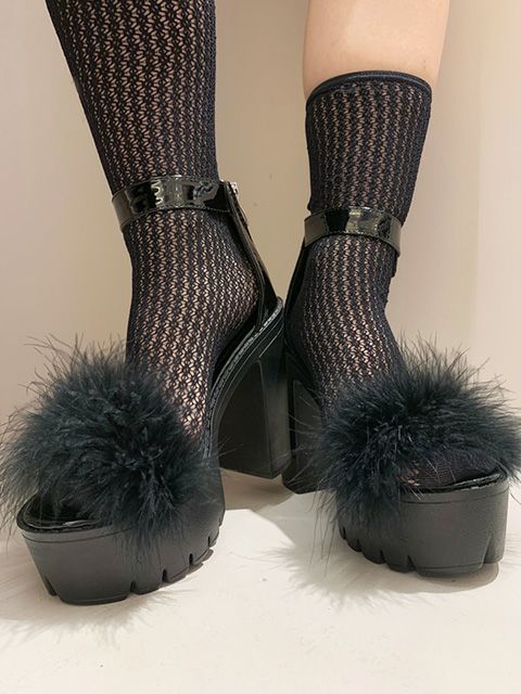 【BUBBLES】ファー厚底ヒールシューズ