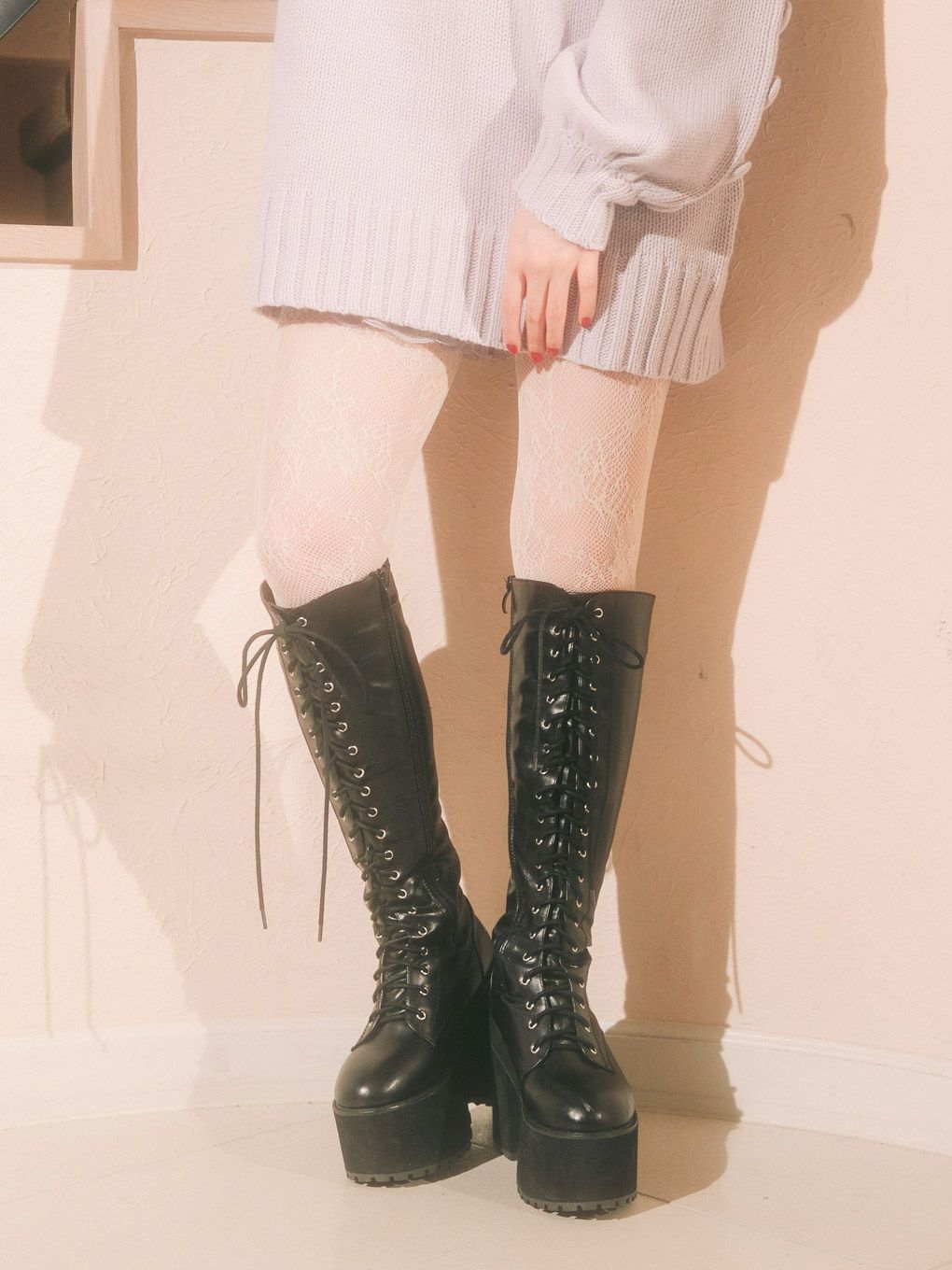 【BUBBLES】フェイクレザーロングブーツ