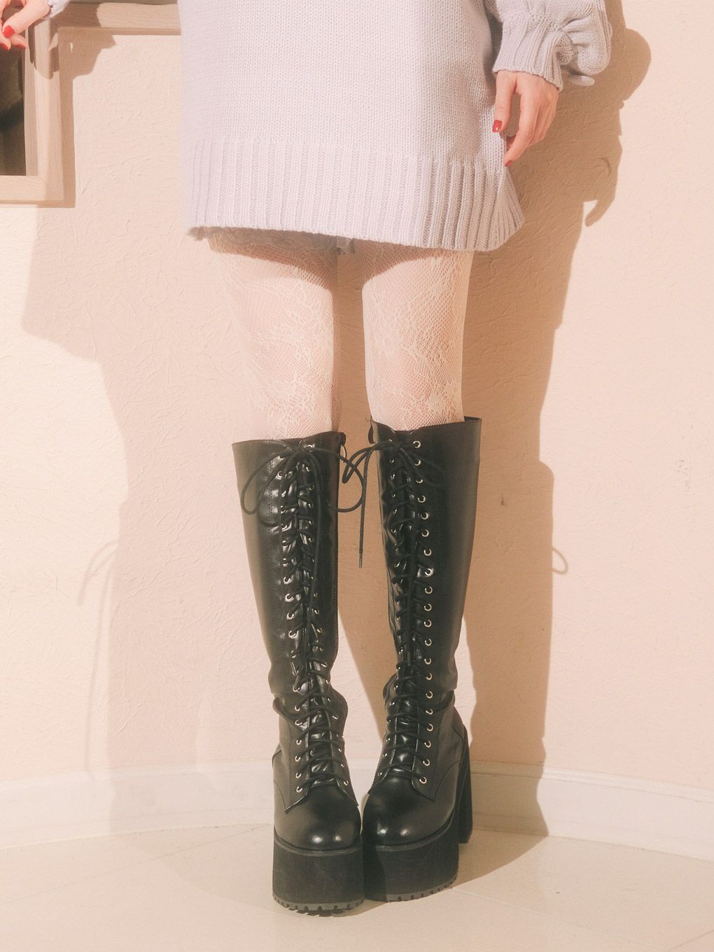 【BUBBLES】フェイクレザーロングブーツ