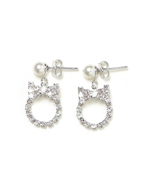 【BUBBLES】リボンラウンドビジューピアス