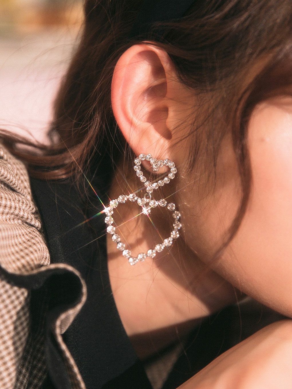 【BUBBLES】ダブルハートビジューピアス