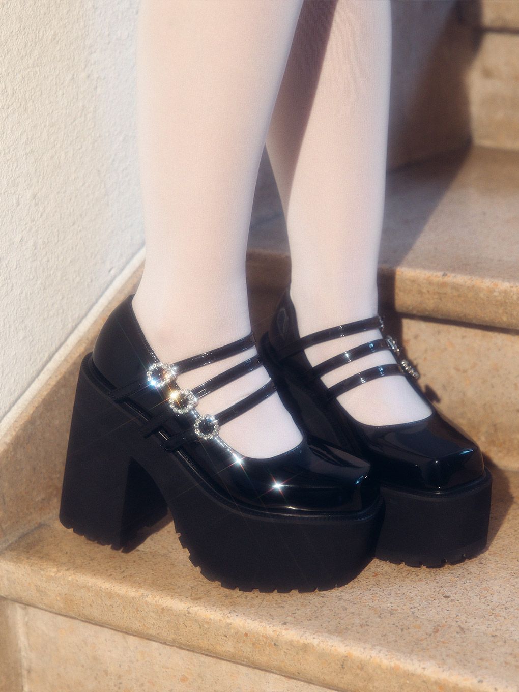 【BUBBLES】3ストラップビジューシューズ