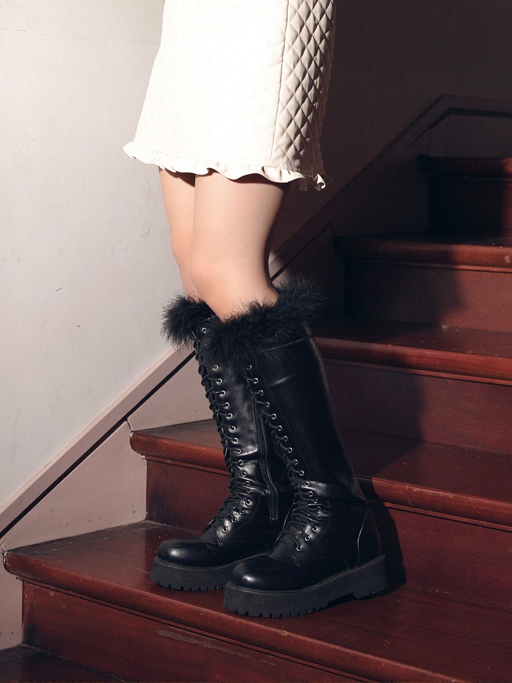 【BUBBLES】ファーハイソックス