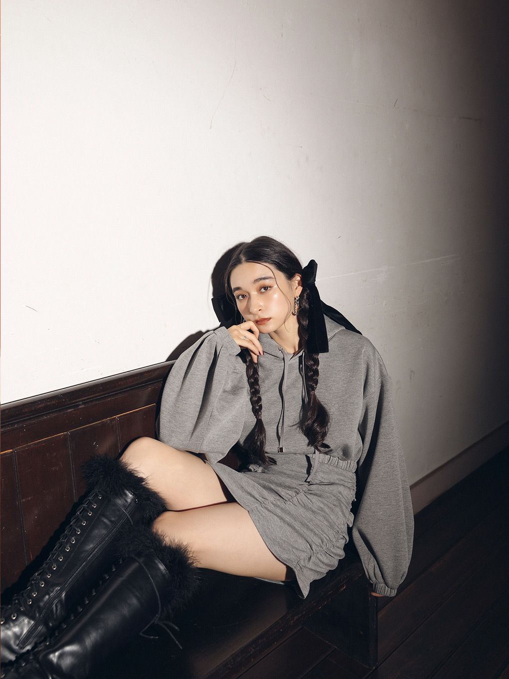 【BUBBLES】ファーハイソックス