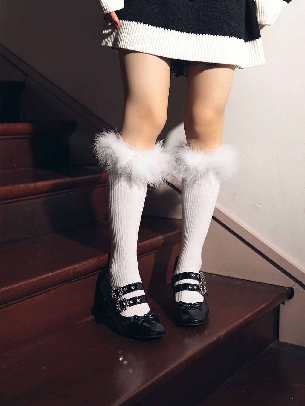 【BUBBLES】ファーハイソックス