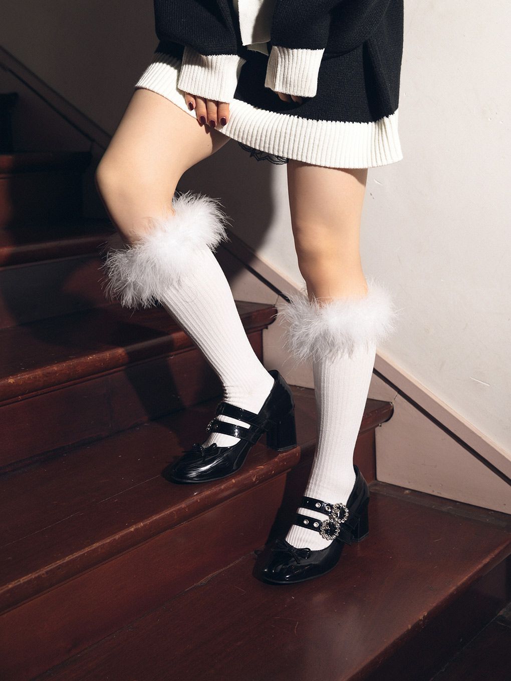 【BUBBLES】ファーハイソックス