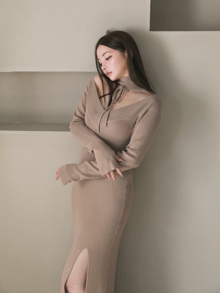 驚きの価格 andmary beige デミニットロングドレス ロングワンピース