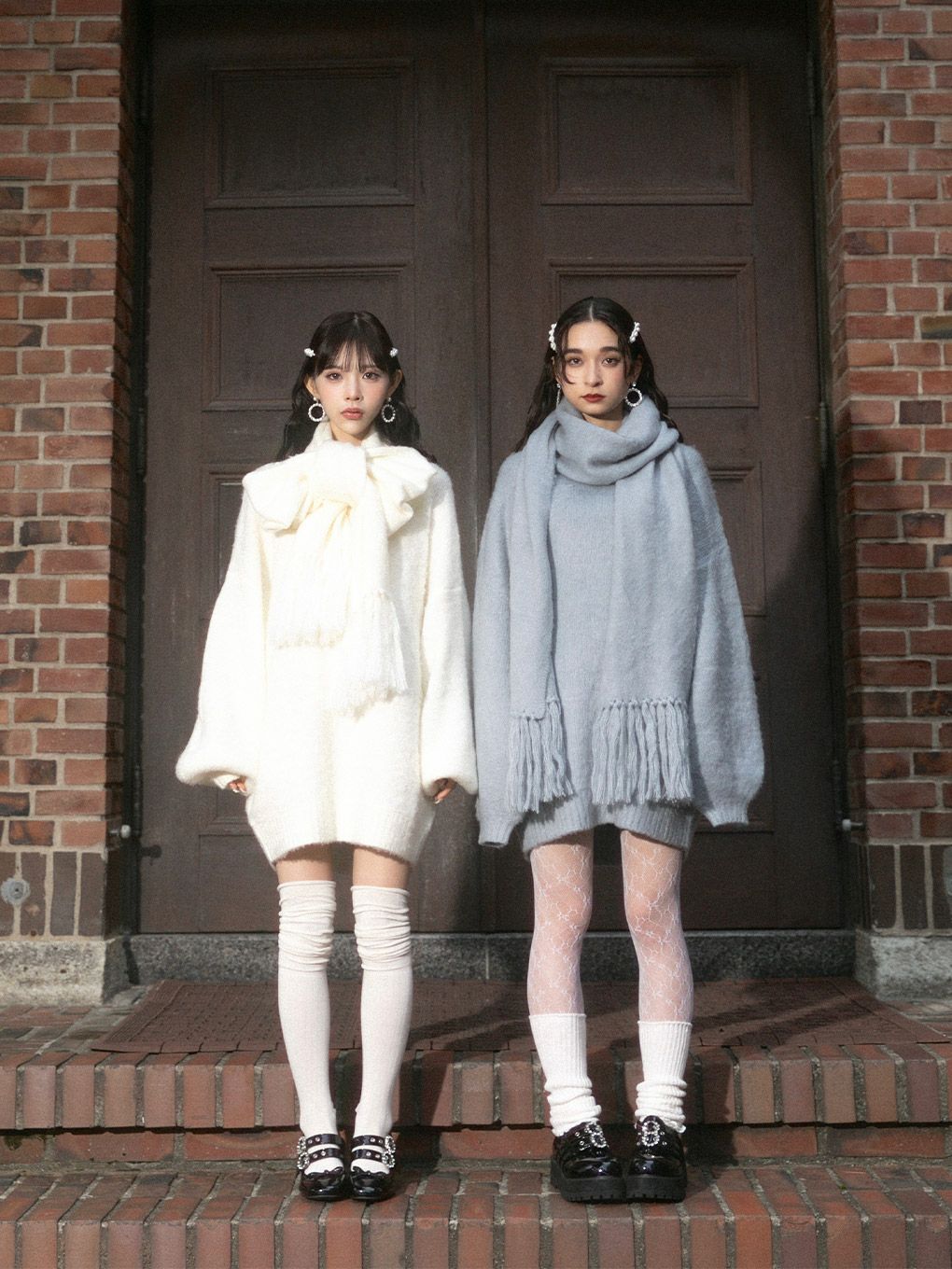 【BUBBLES】リボンマフラーニットワンピース