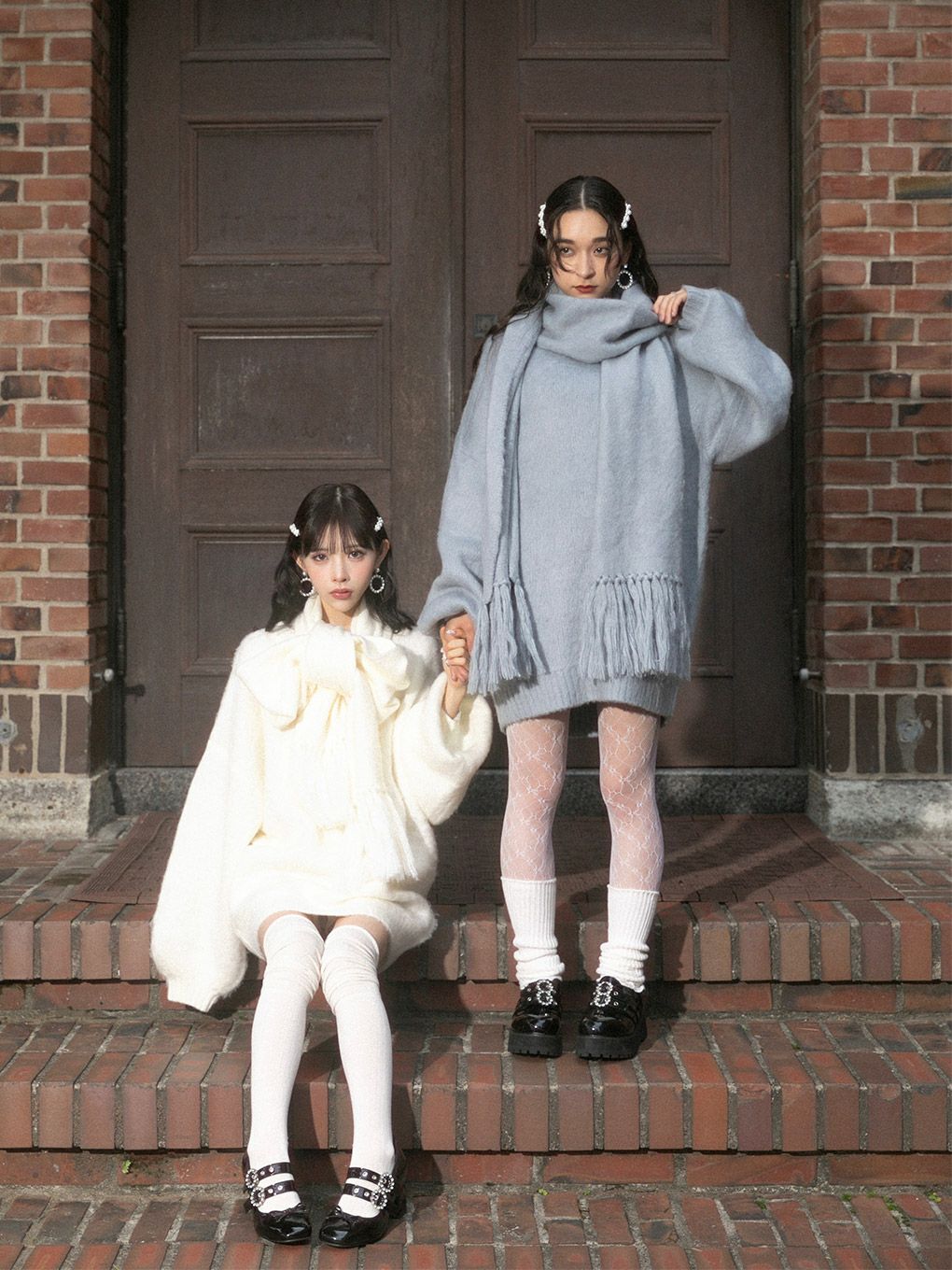 【BUBBLES】リボンマフラーニットワンピース