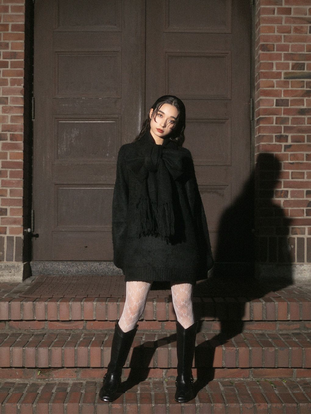 【BUBBLES】リボンマフラーニットワンピース