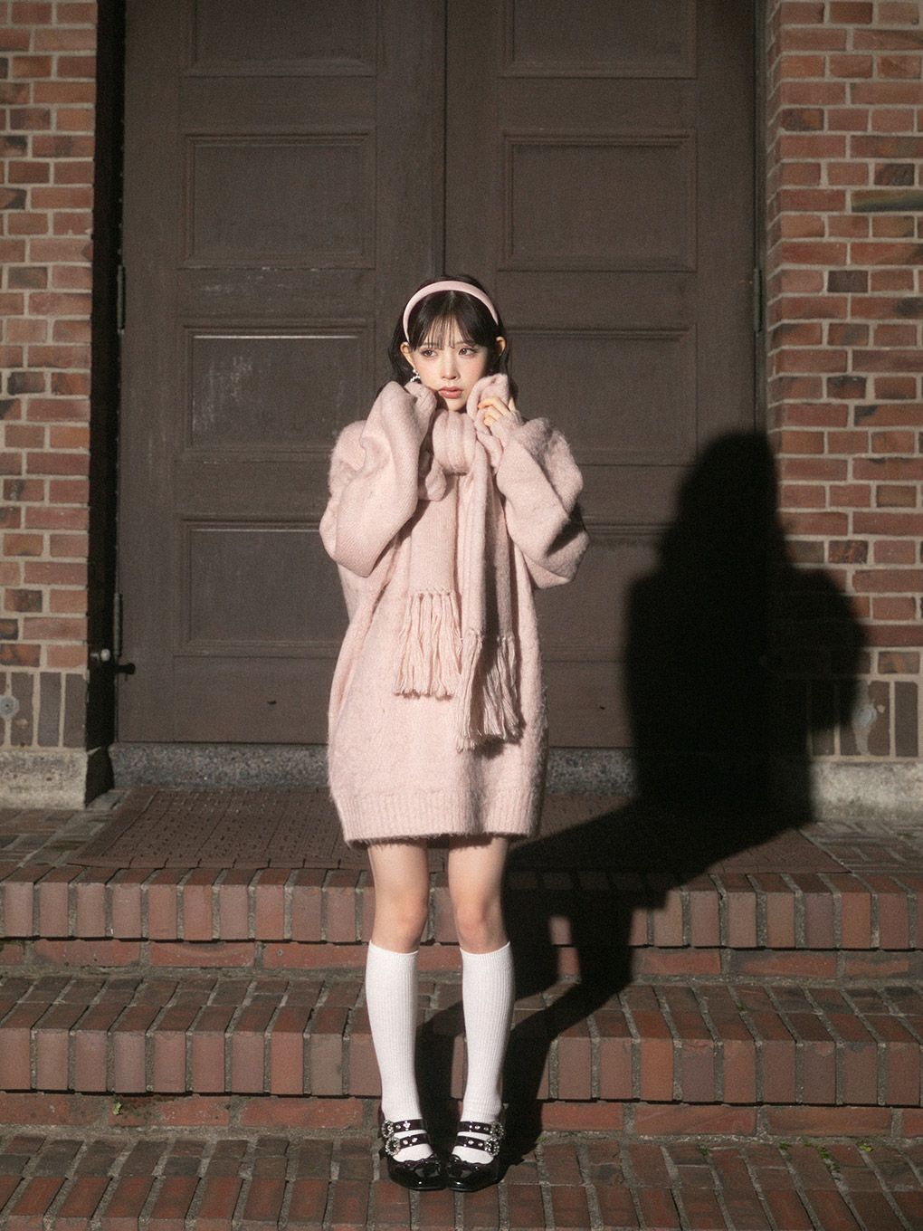 【BUBBLES】リボンマフラーニットワンピース