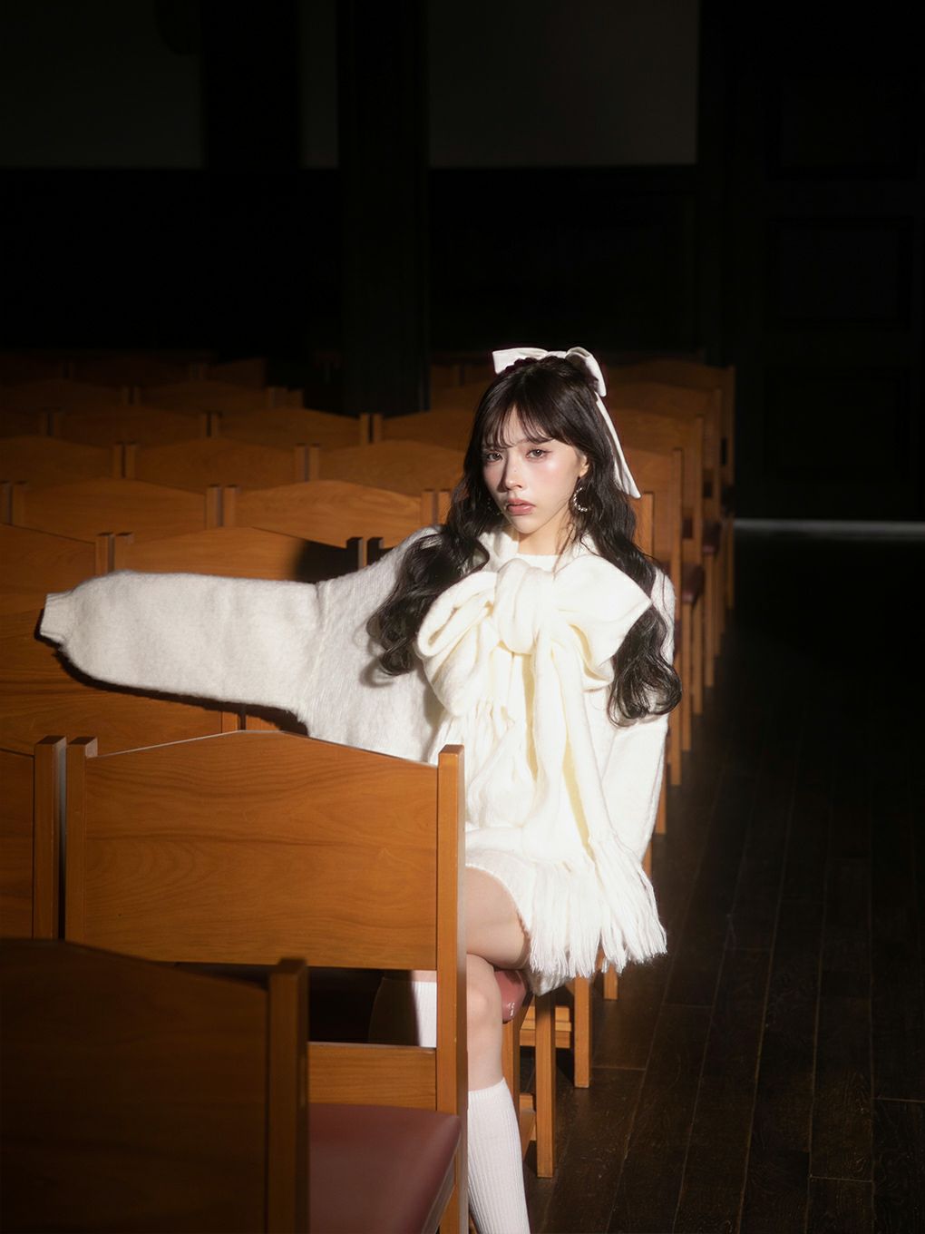 【BUBBLES】リボンマフラーニットワンピース