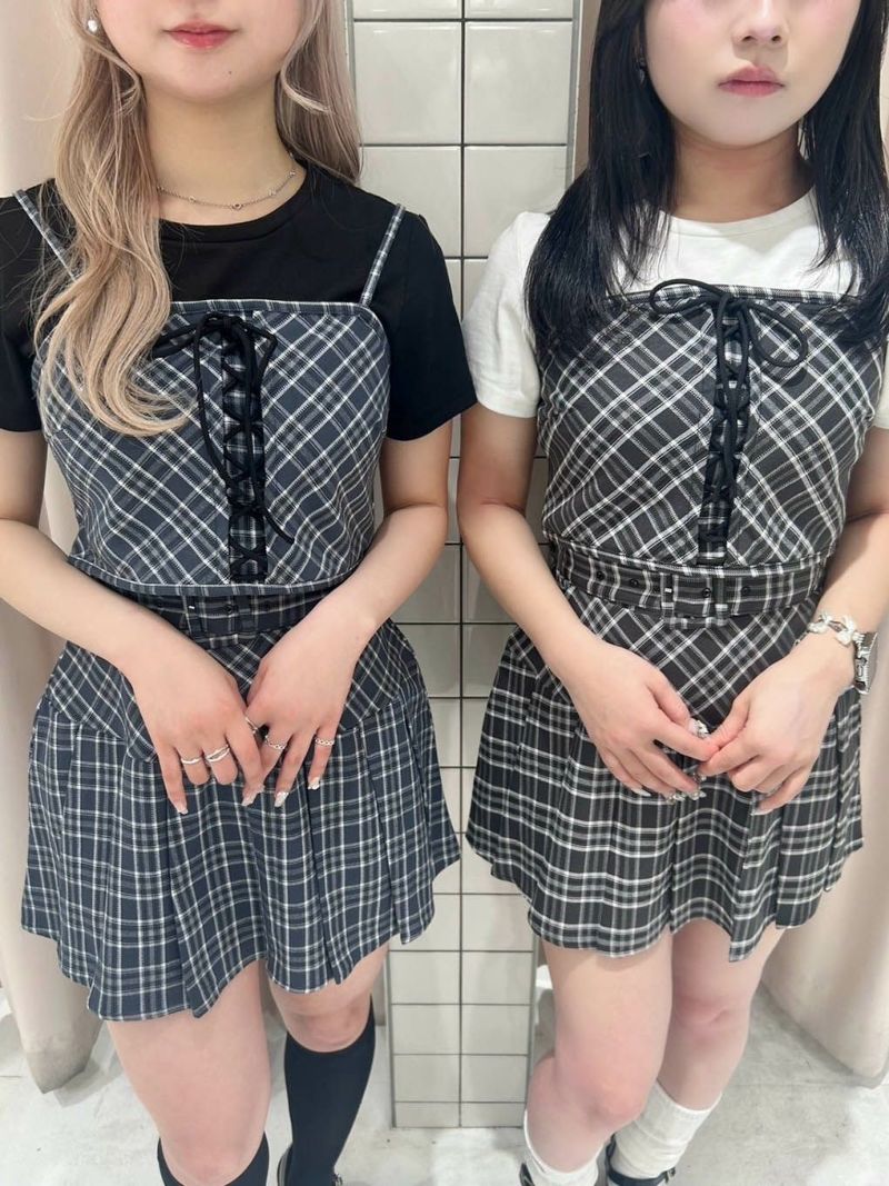 BUBBLES】レースアッププリーツビスチェセットアップ