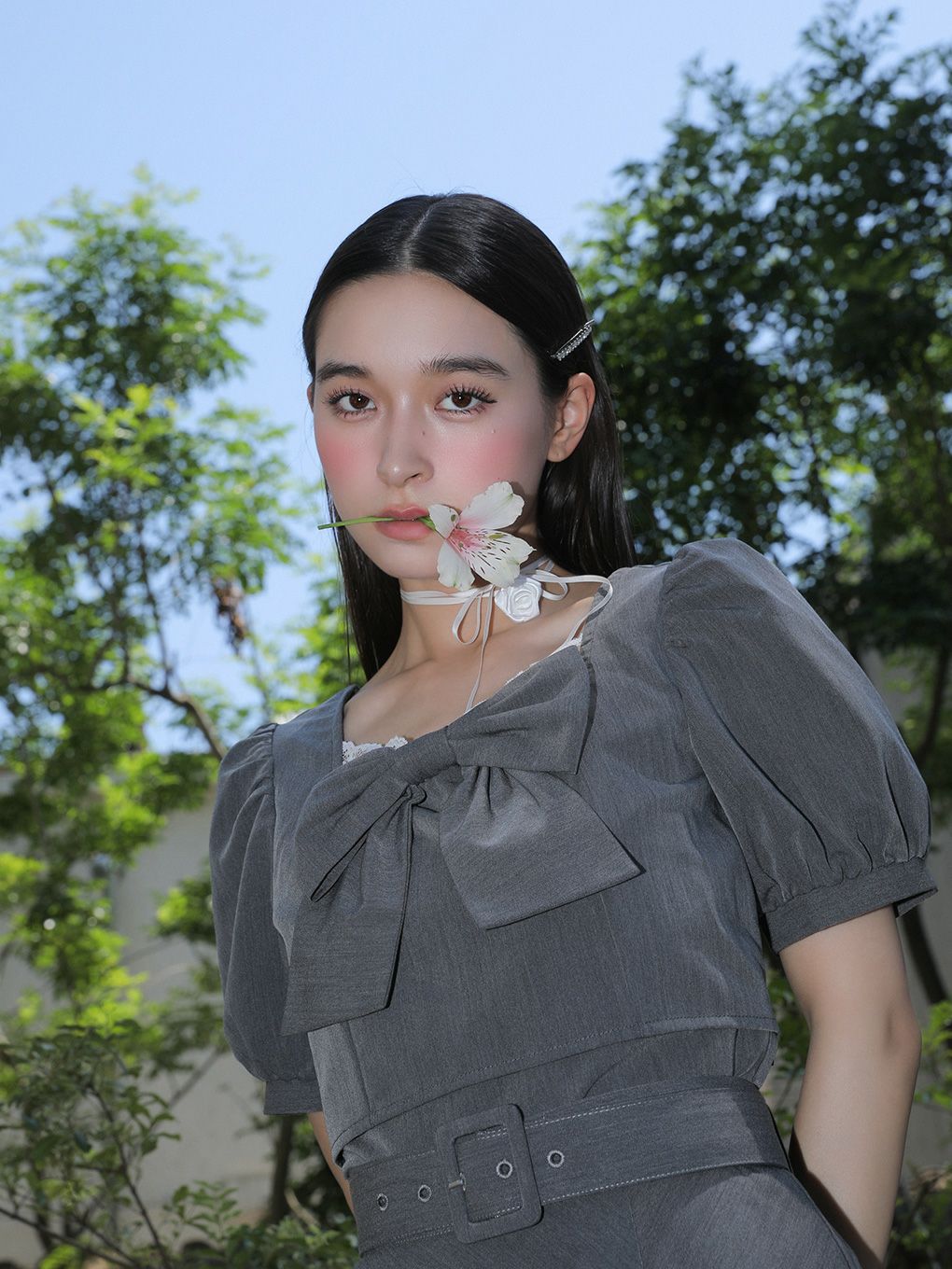 【BUBBLES】スクエアリボンブラウス