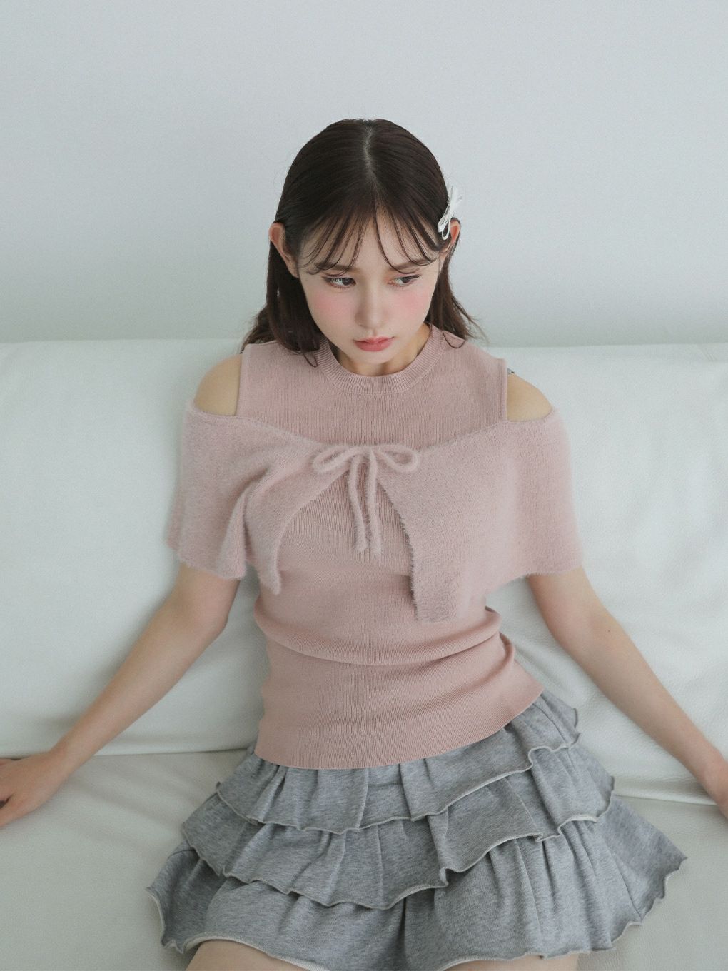 【BUBBLES】ポイントフェザーニットトップス