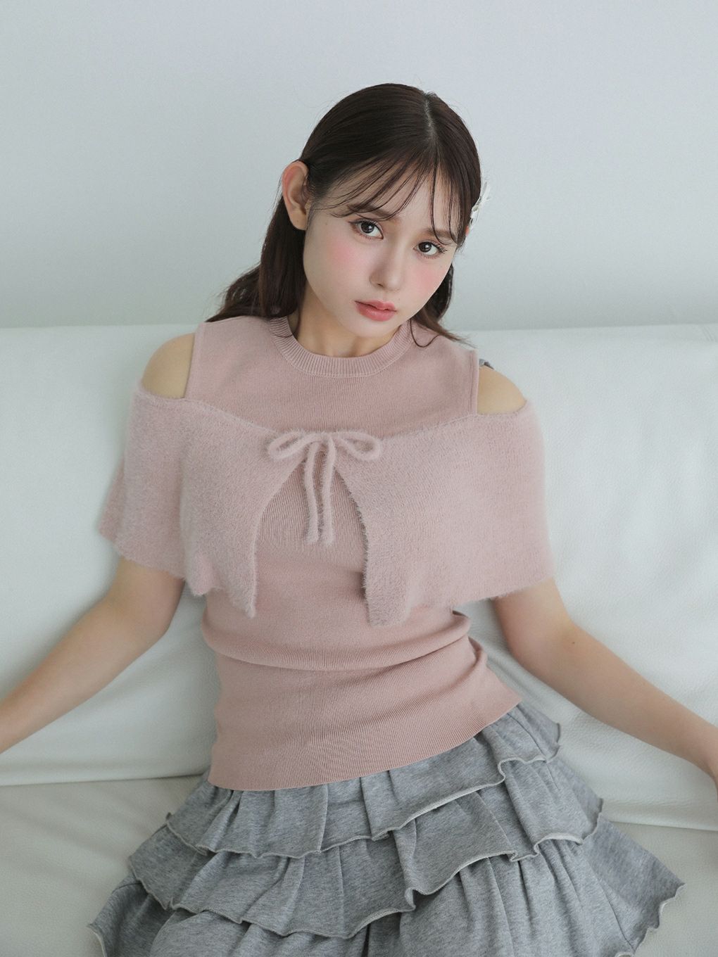 【BUBBLES】ポイントフェザーニットトップス