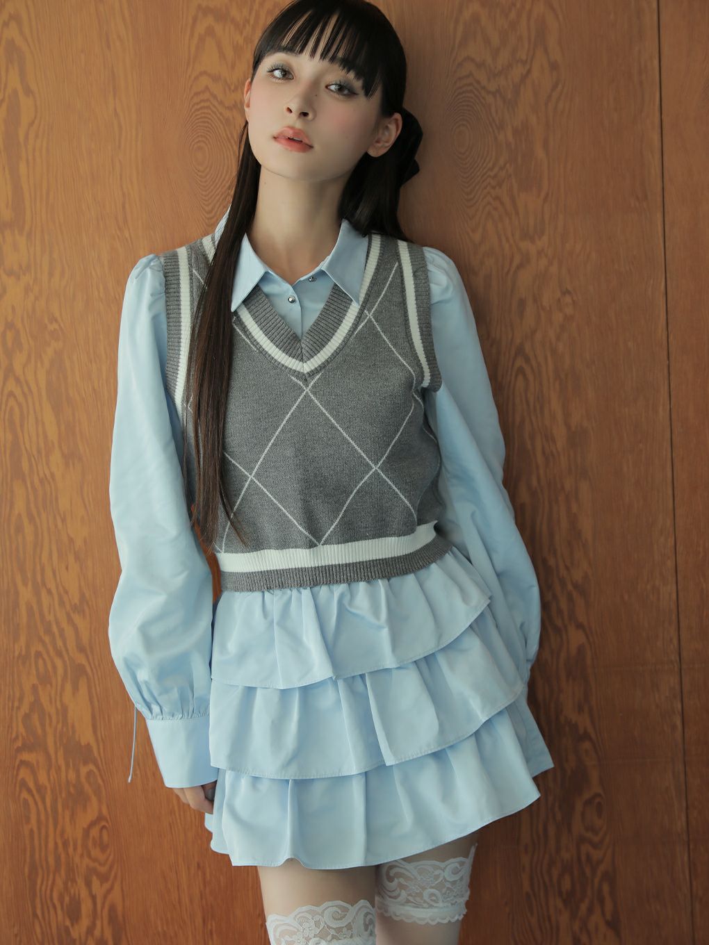 【BUBBLES】ニットベストレイヤードブラウス