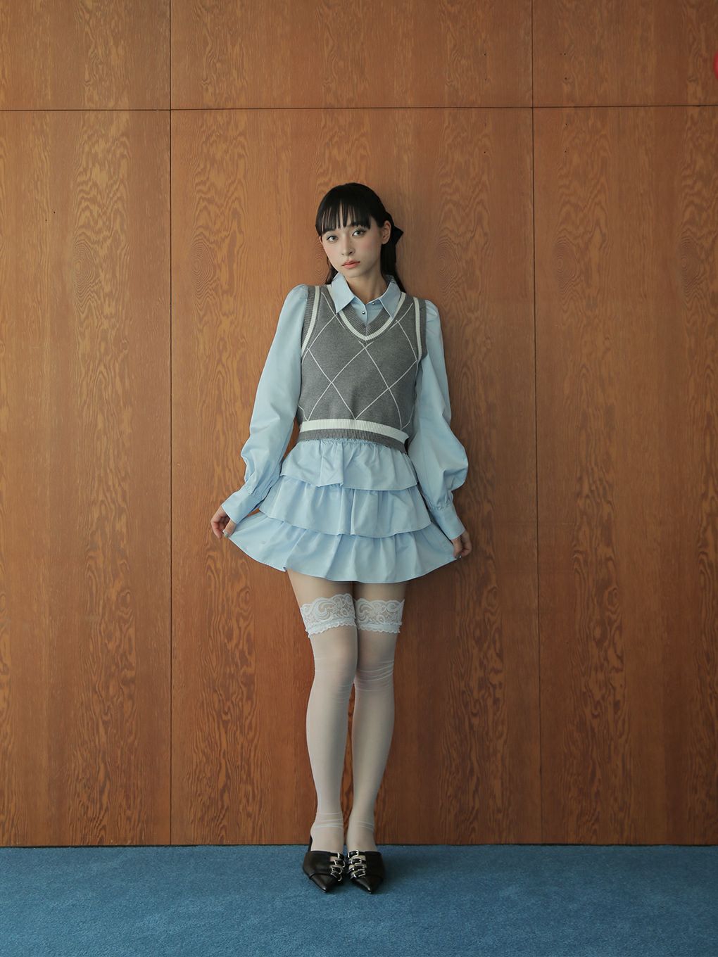 【BUBBLES】ニットベストレイヤードブラウス