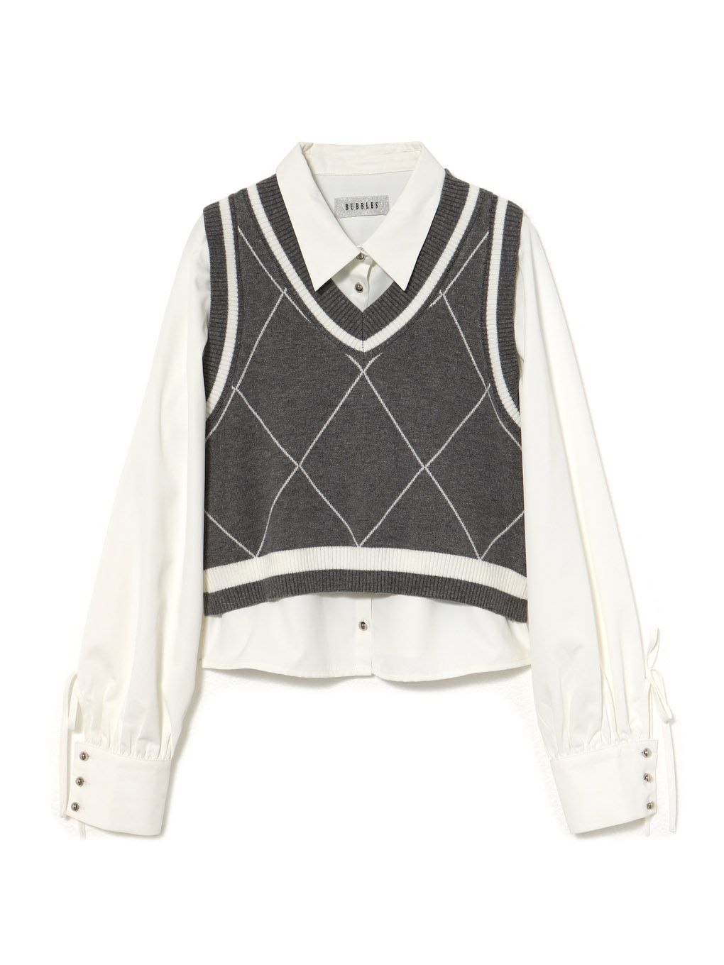 【BUBBLES】ニットベストレイヤードブラウス