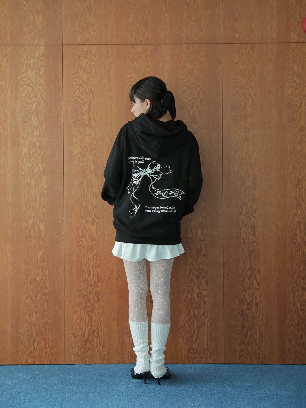 【BUBBLES】リボンプリントパーカーワンピース