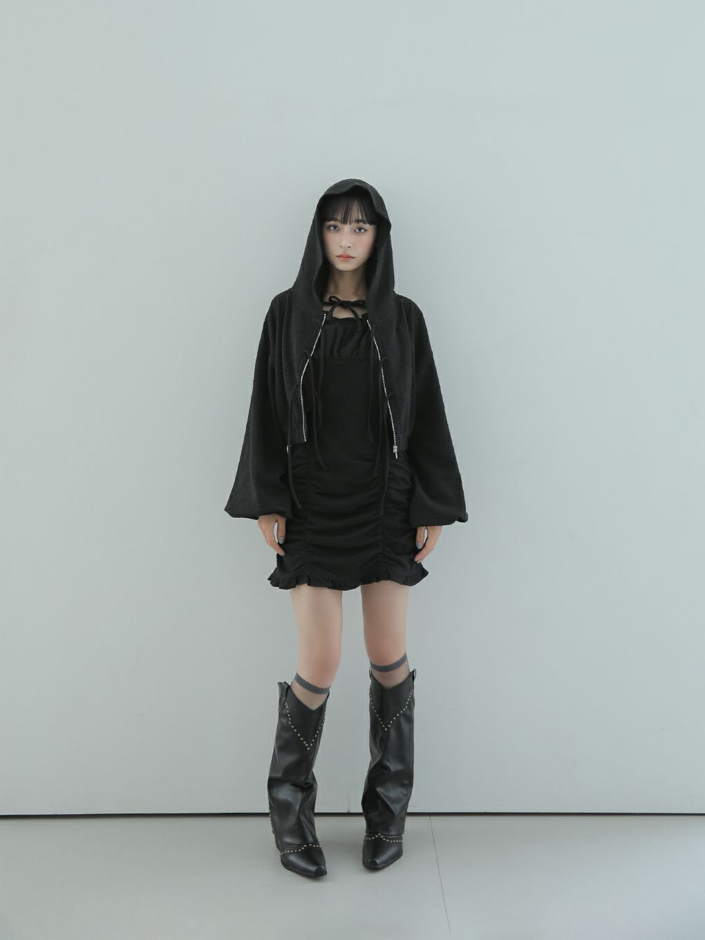 【BUBBLES】リボンギャザーミニワンピース