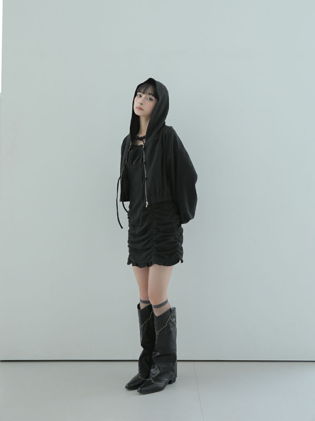 【BUBBLES】リボンギャザーミニワンピース