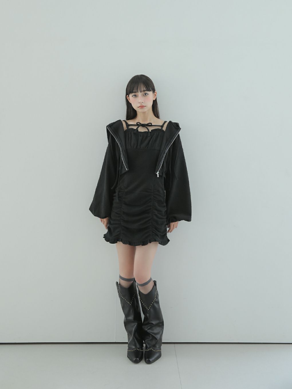 【BUBBLES】リボンギャザーミニワンピース