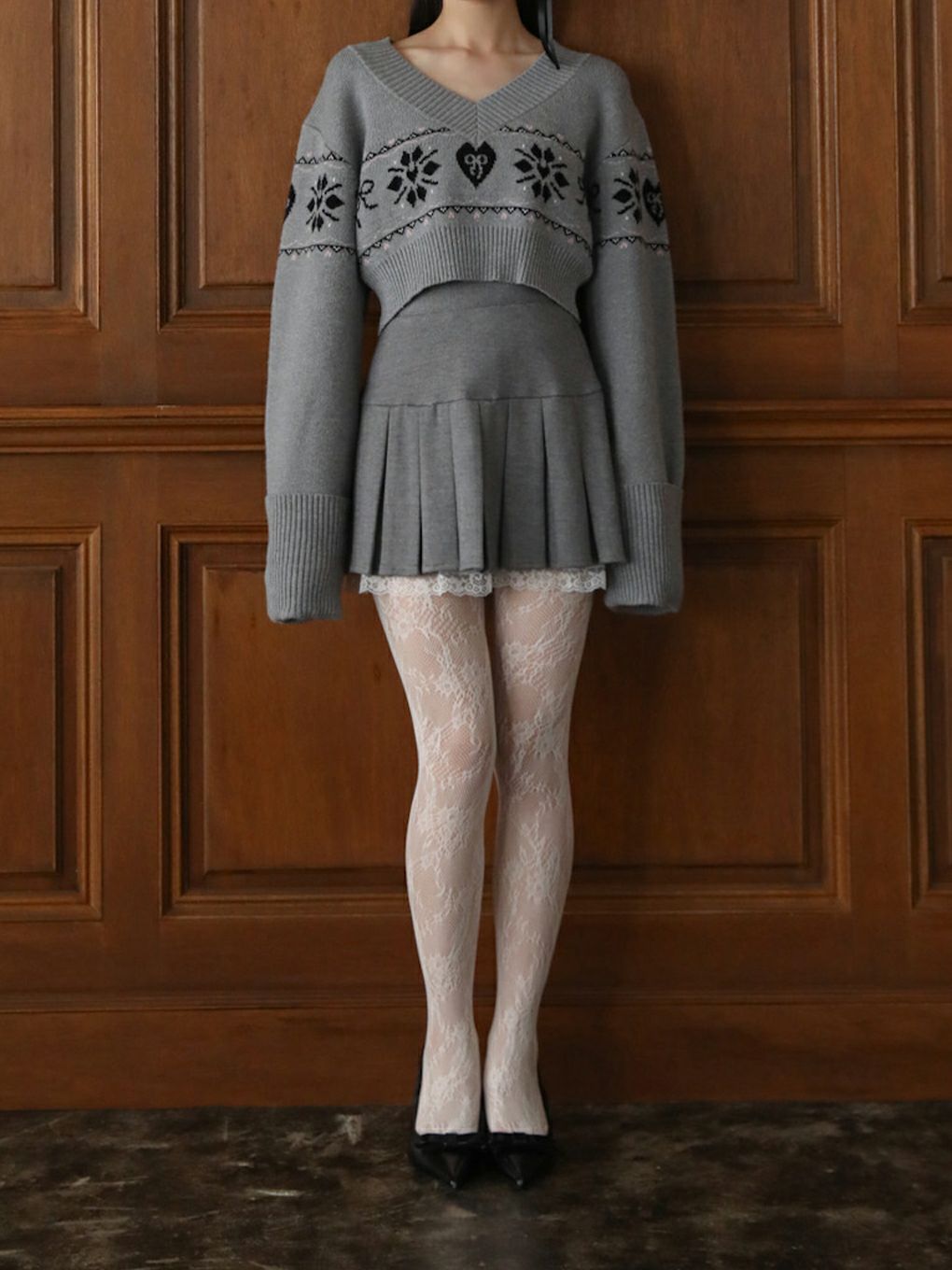 【BUBBLES】ハートジャガードニットトップス