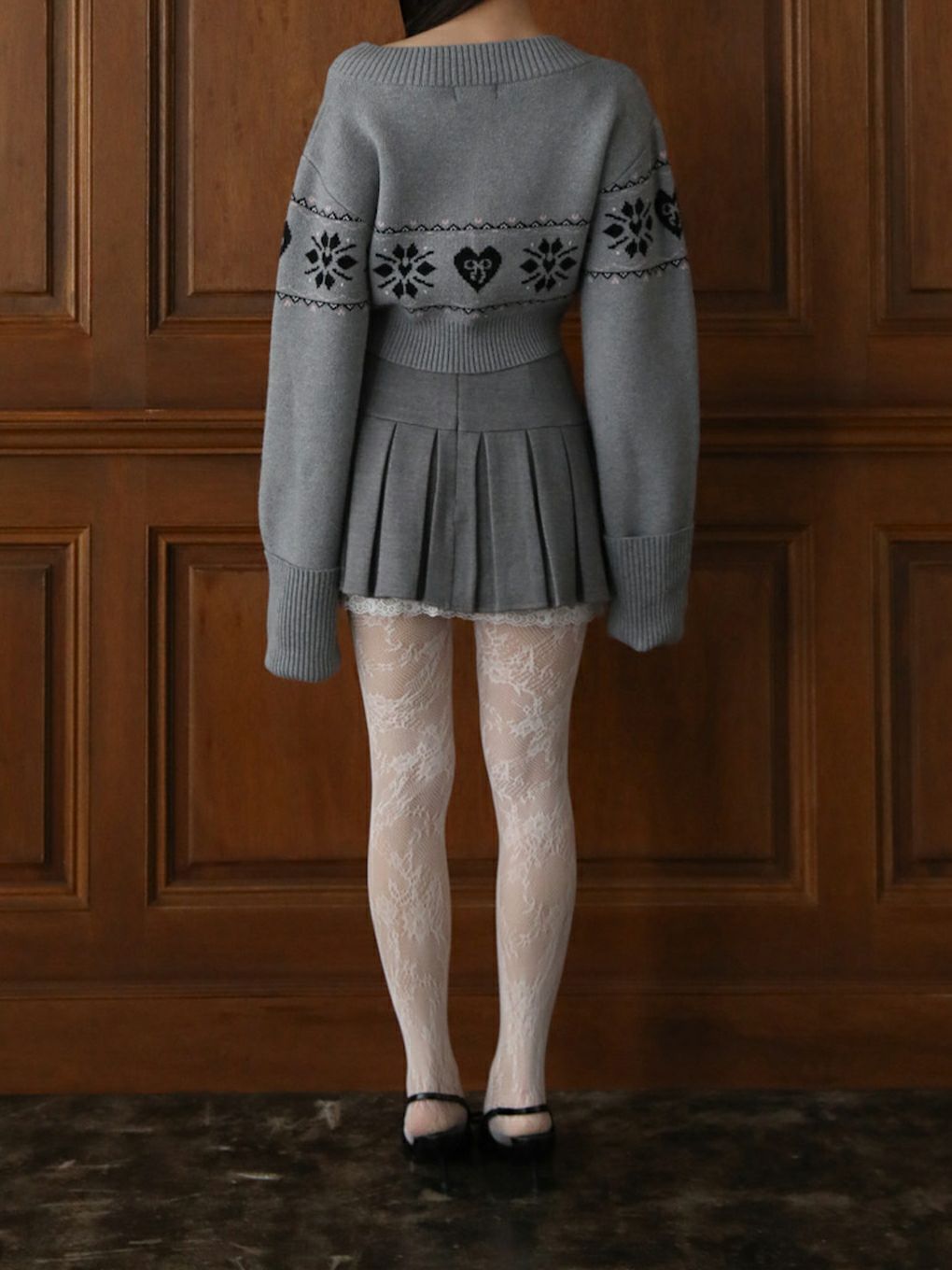 【BUBBLES】ハートジャガードニットトップス