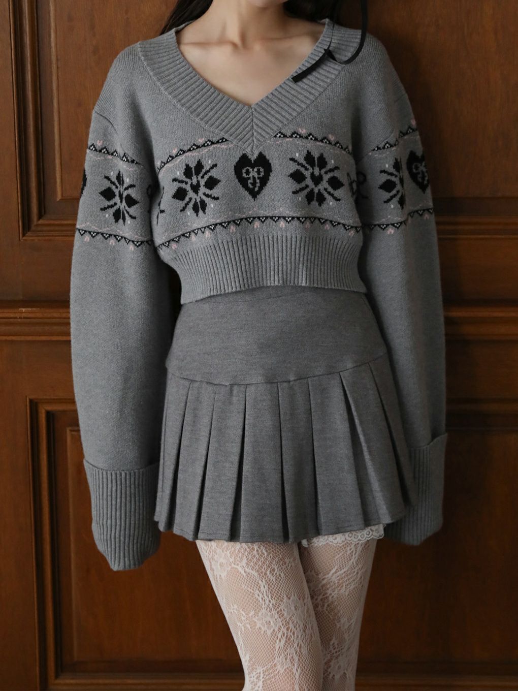 【BUBBLES】ハートジャガードニットトップス