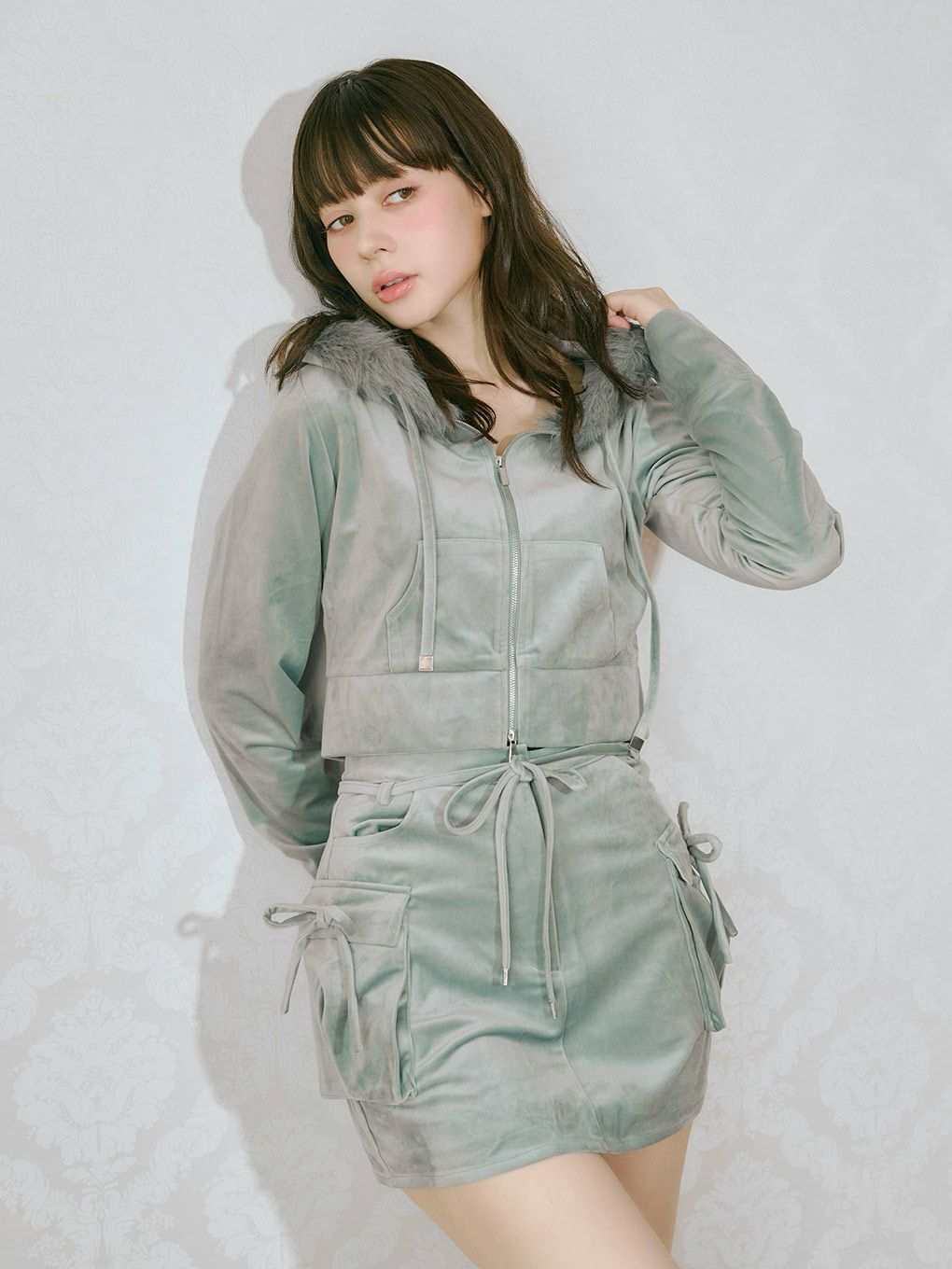 【BUBBLES】ファーフードベルベットセットアップ