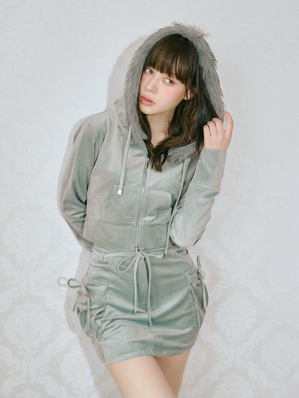 【BUBBLES】ファーフードベルベットセットアップ