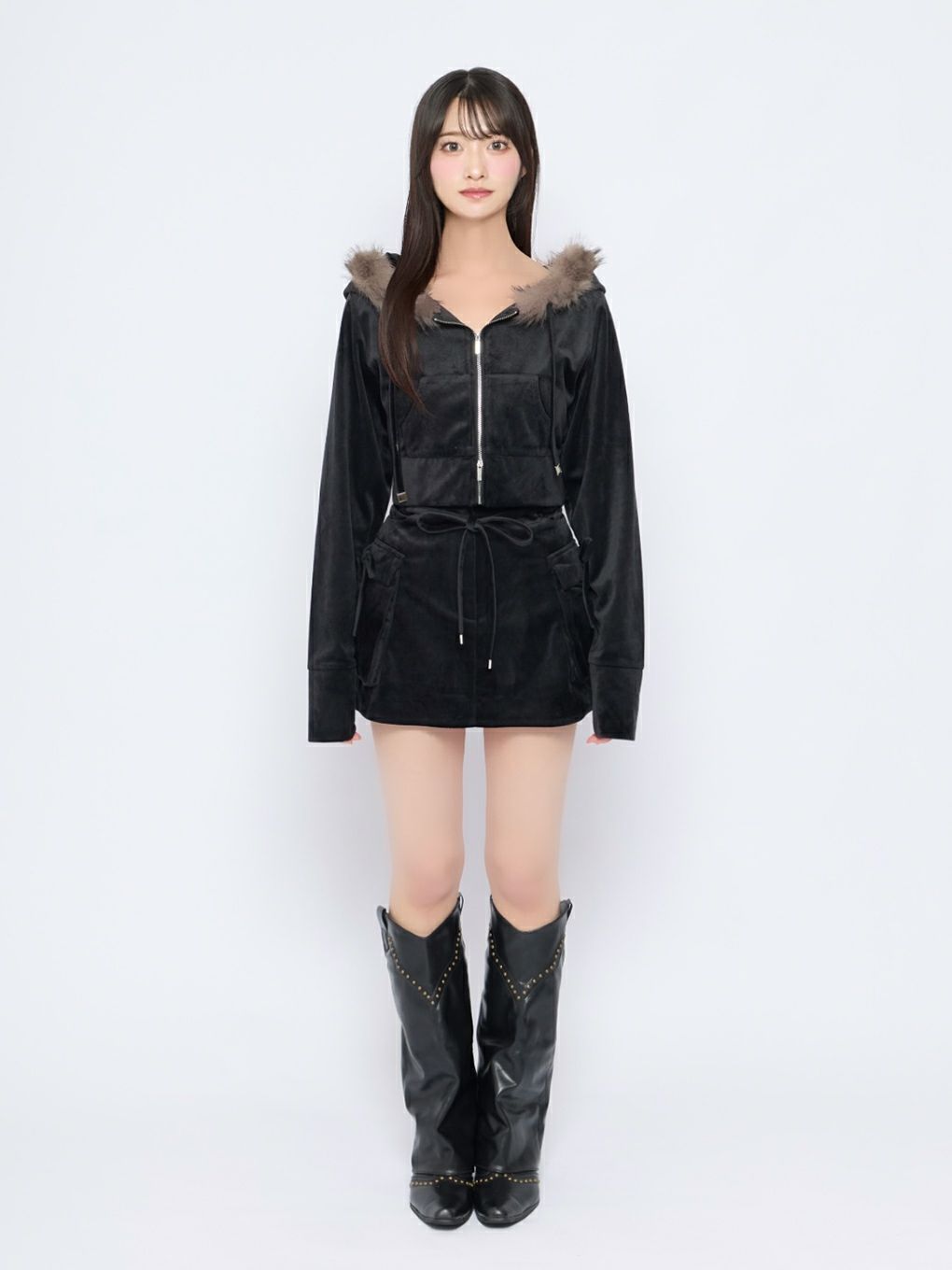 【BUBBLES】ファーフードベルベットセットアップ