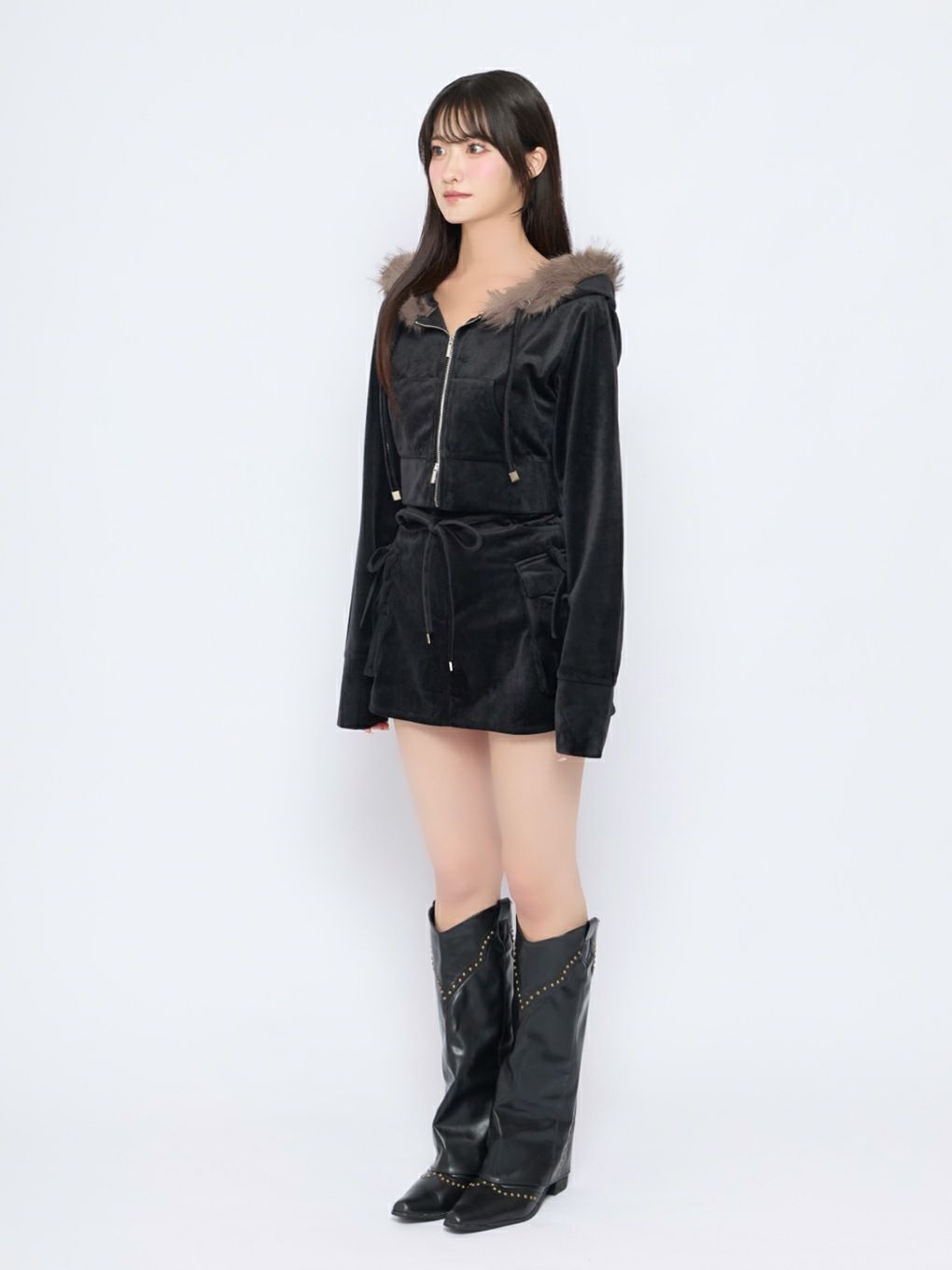 【BUBBLES】ファーフードベルベットセットアップ