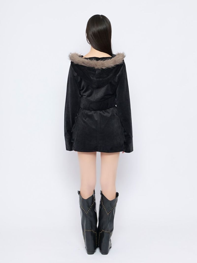 BUBBLES】ファーフードベルベットセットアップ | sparkling mall