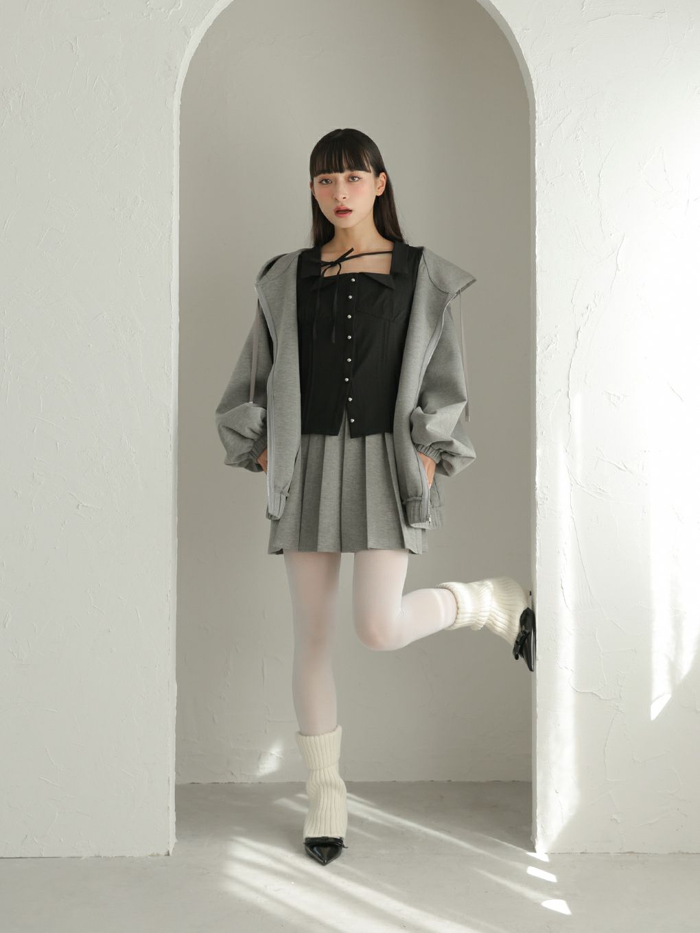 【BUBBLES】ルーズパーカープリーツセットアップ