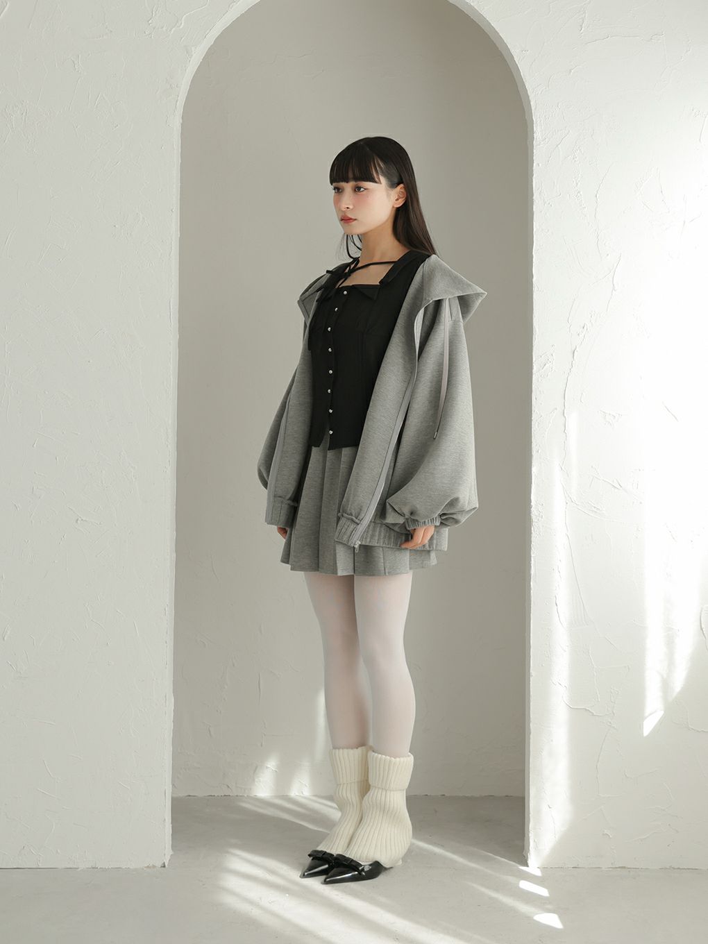 【BUBBLES】ルーズパーカープリーツセットアップ