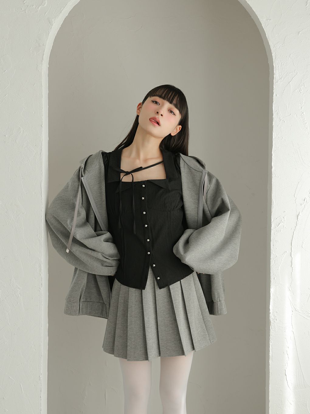 【BUBBLES】ルーズパーカープリーツセットアップ