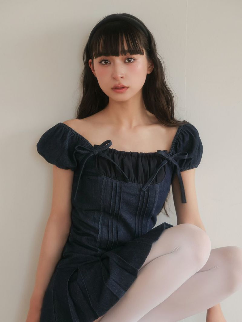 完売商品】BUBBLES コケットデニムワンピースSサイズアイボリー