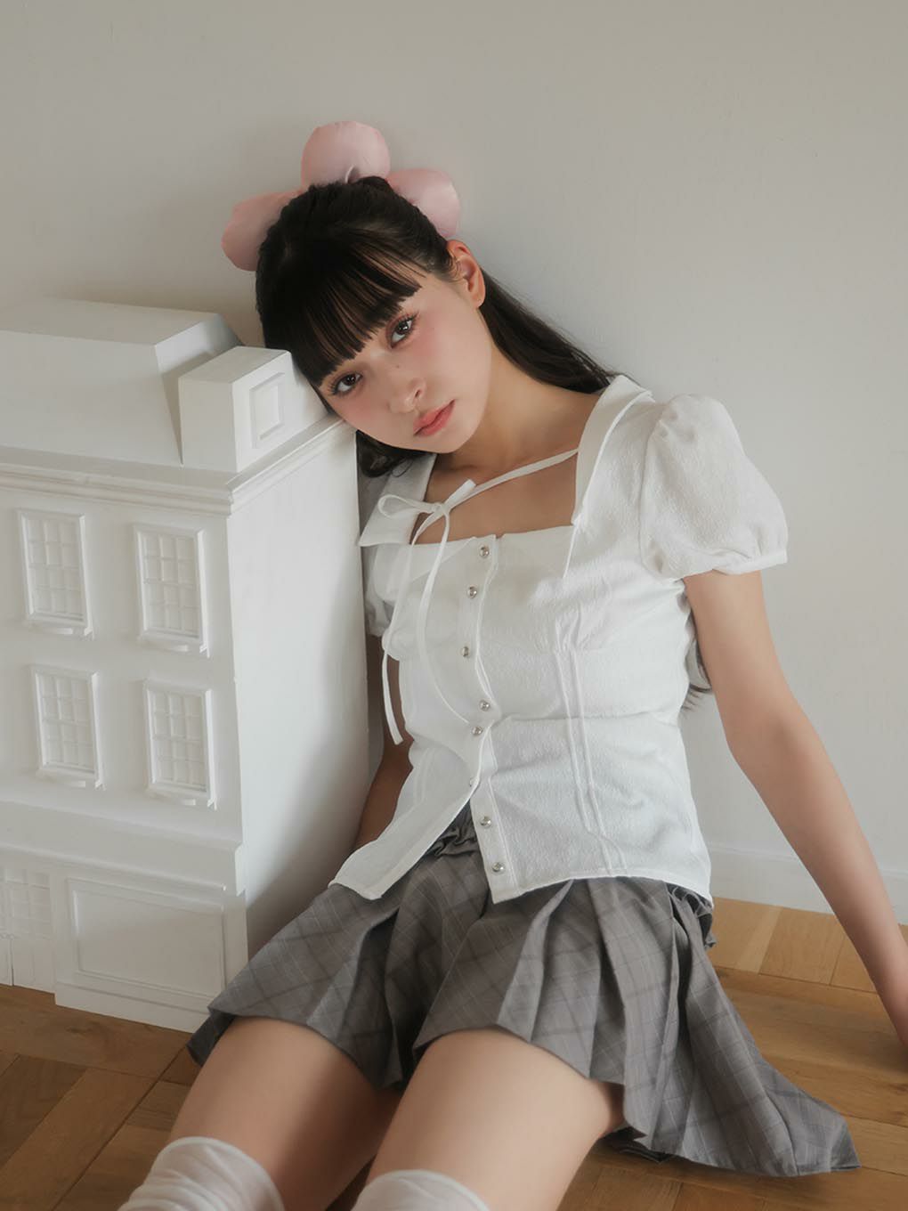 【BUBBLES】スクエアリボンブラウス