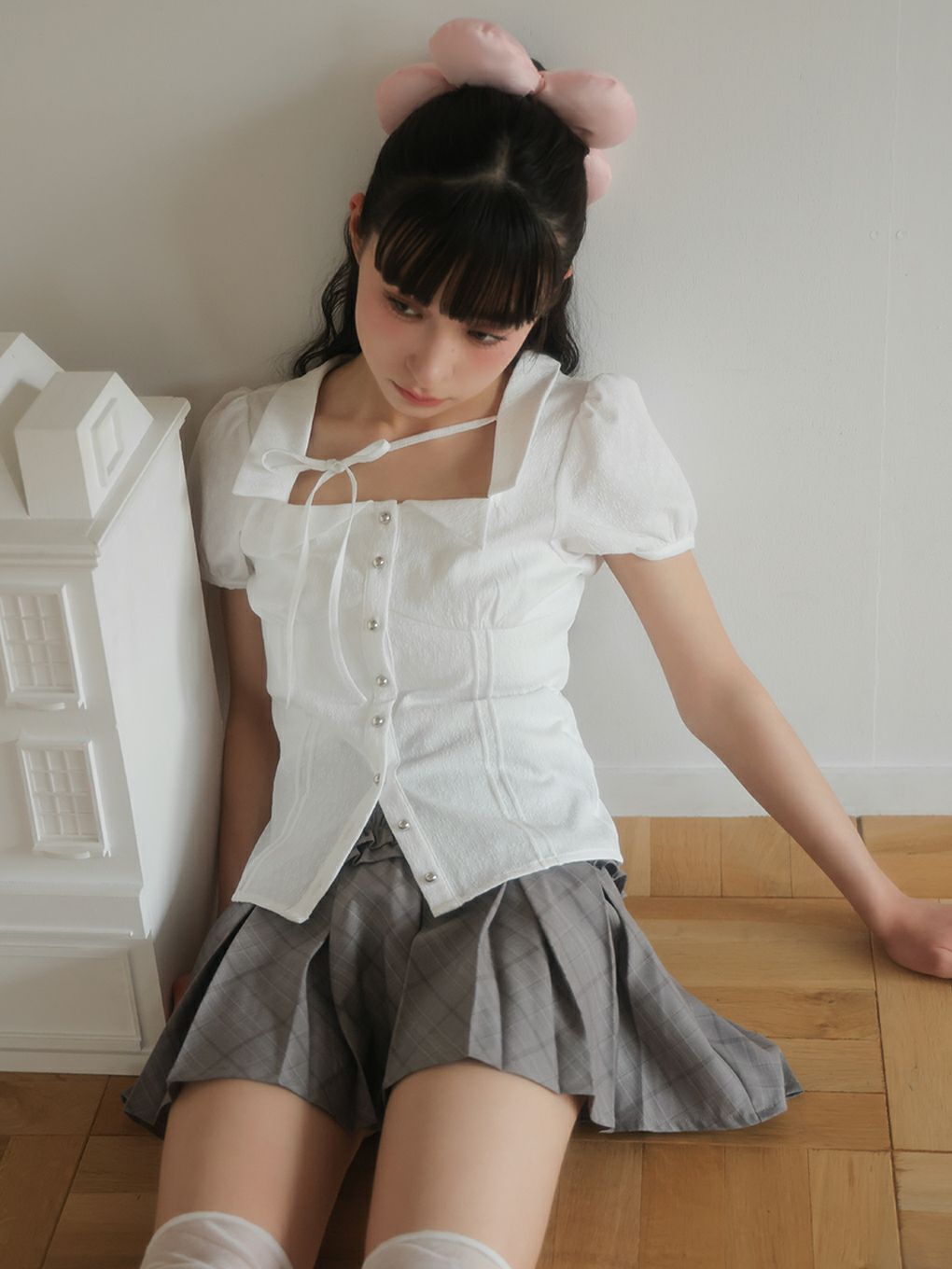 【BUBBLES】スクエアリボンブラウス