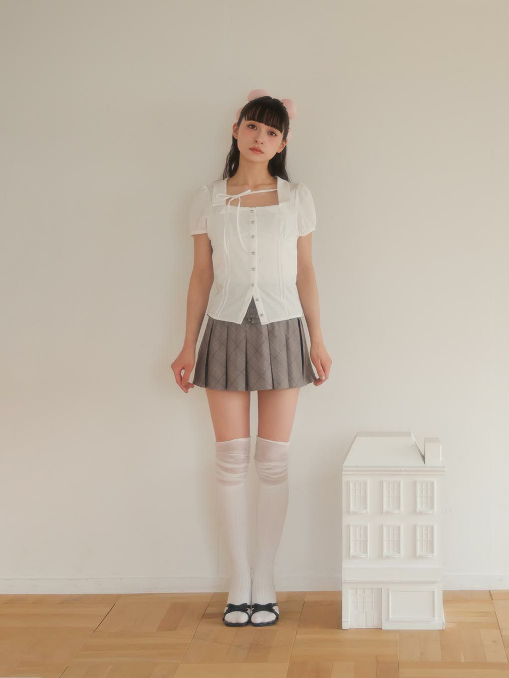 【BUBBLES】スクエアリボンブラウス