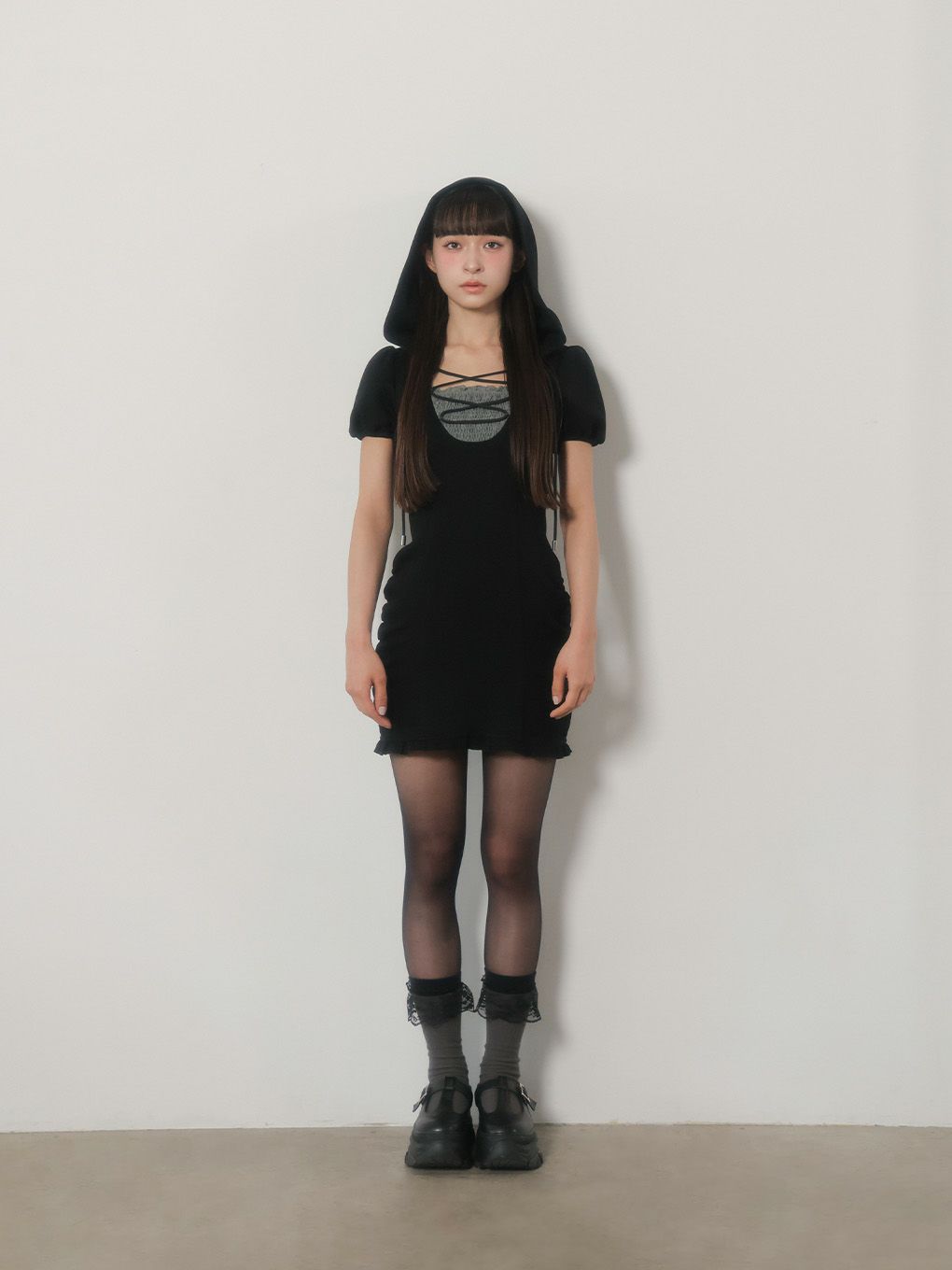 【BUBBLES】レースアップスウェットワンピース