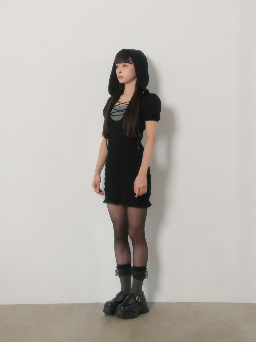 【BUBBLES】レースアップスウェットワンピース