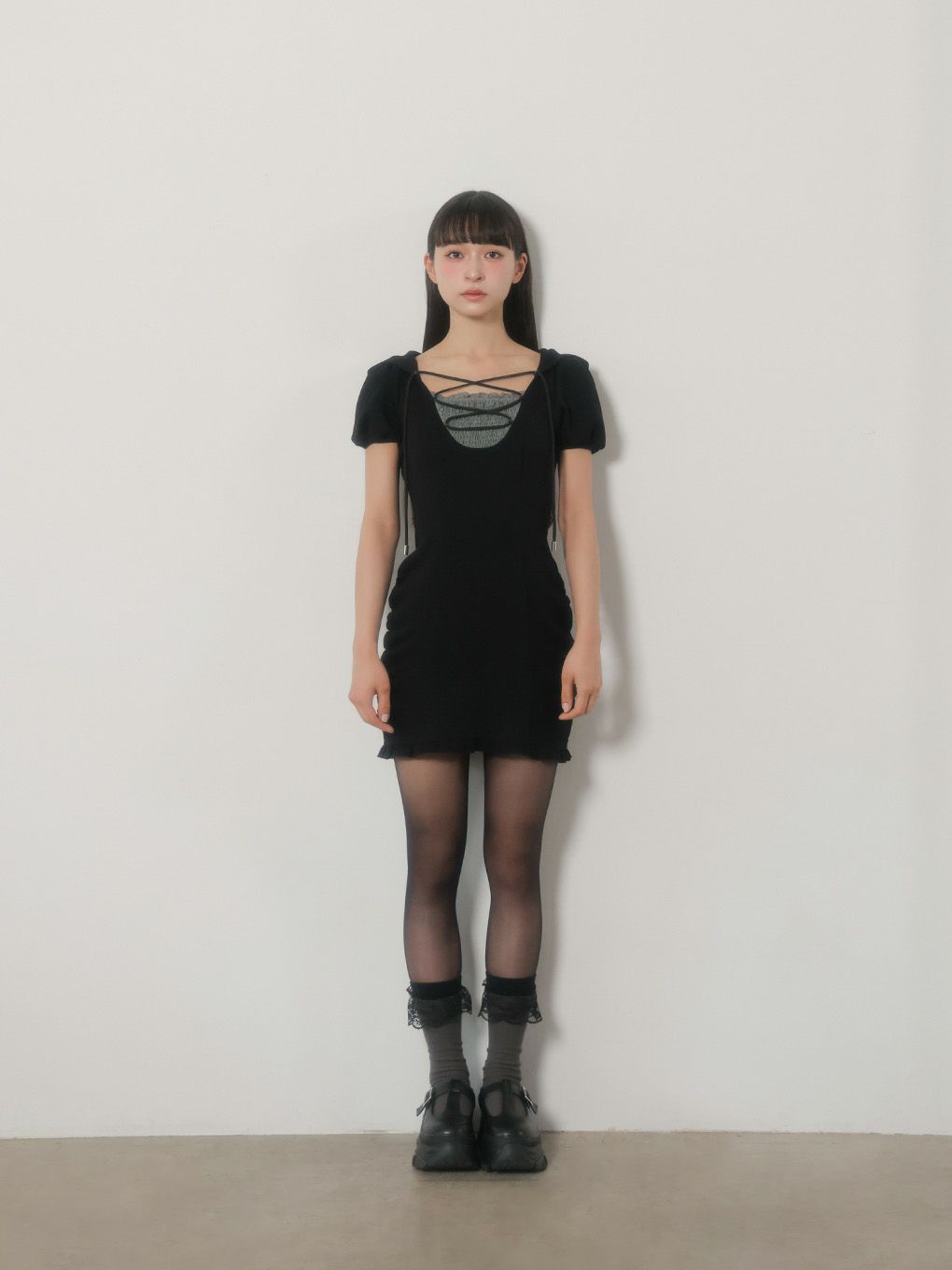 【BUBBLES】レースアップスウェットワンピース