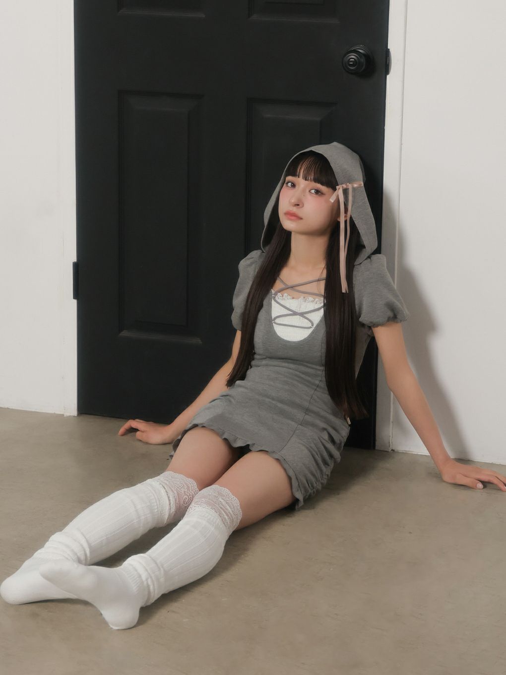 【BUBBLES】レースアップスウェットワンピース