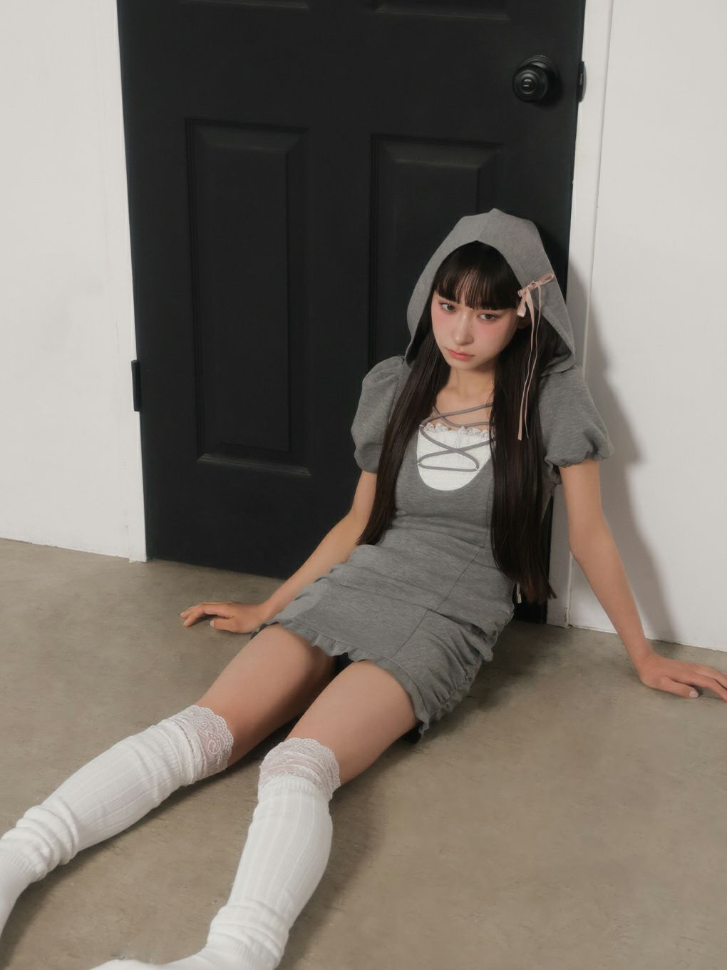 【BUBBLES】レースアップスウェットワンピース