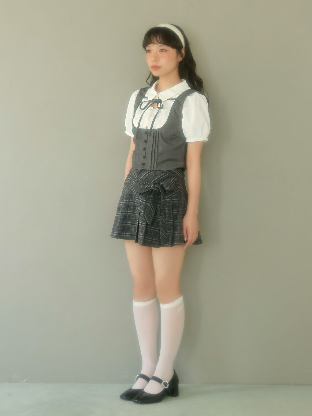 【BUBBLES】リボンベストレイヤードブラウス